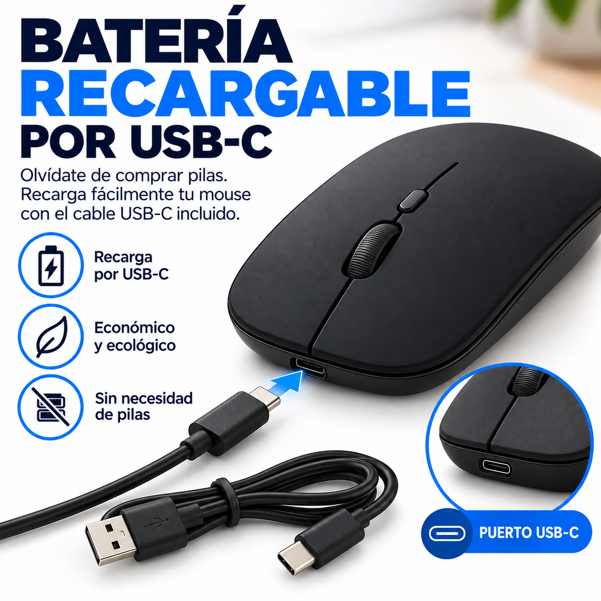 Mouse inalámbrico recargable compacto