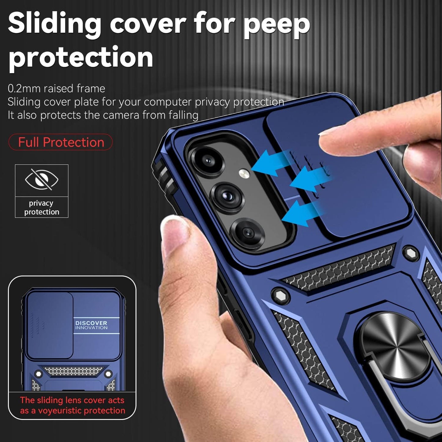 Funda con anillo y cubre cámara SLIDE azul