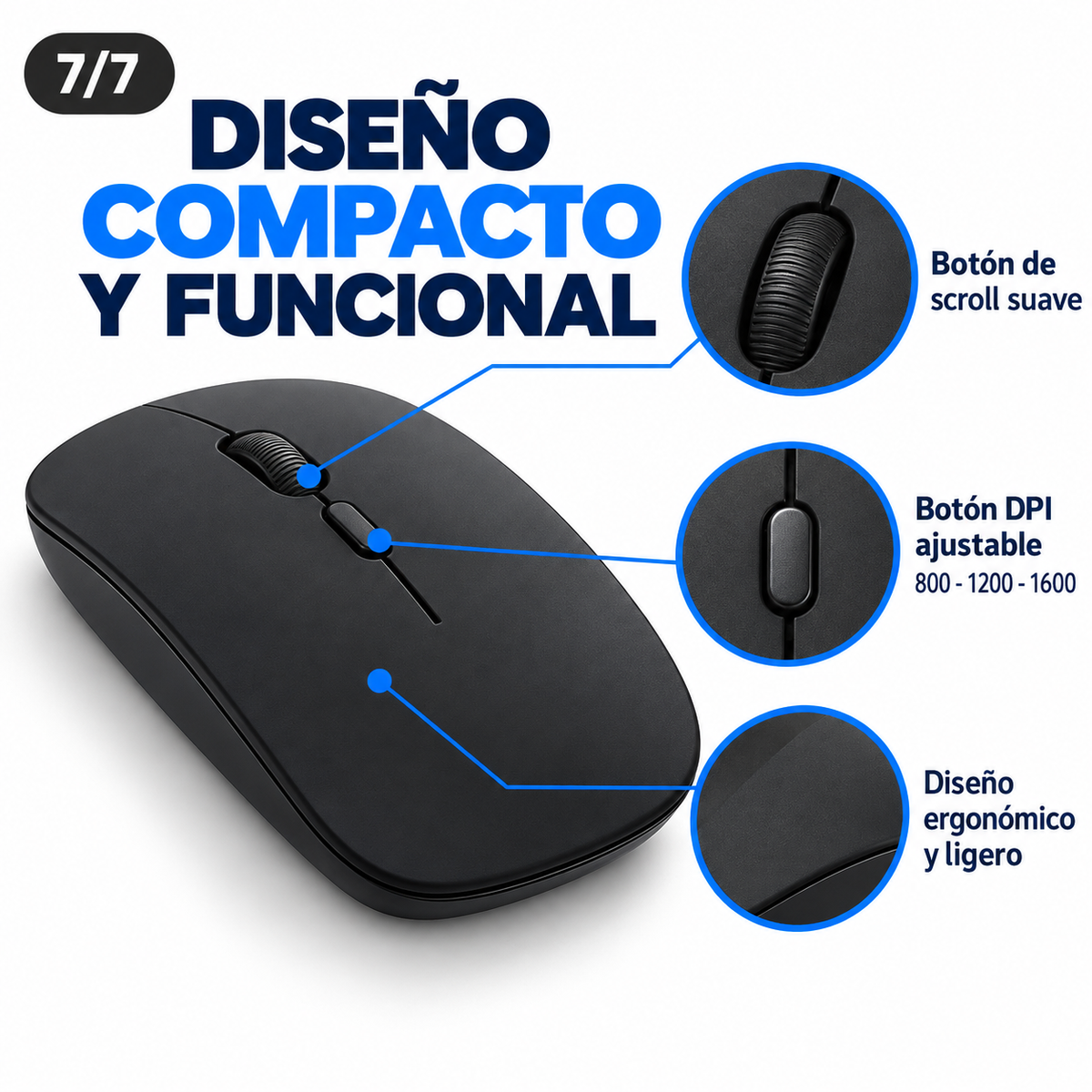 Mouse inalámbrico recargable compacto
