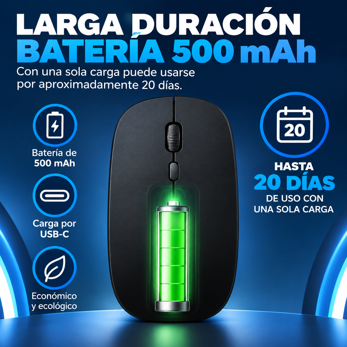 Mouse inalámbrico recargable compacto