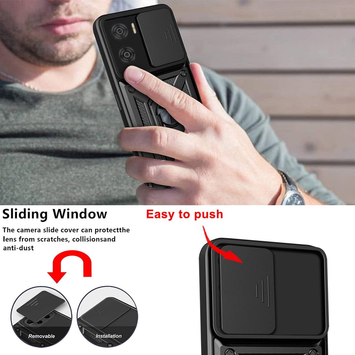 Funda con anillo y cubre cámara SLIDE negro