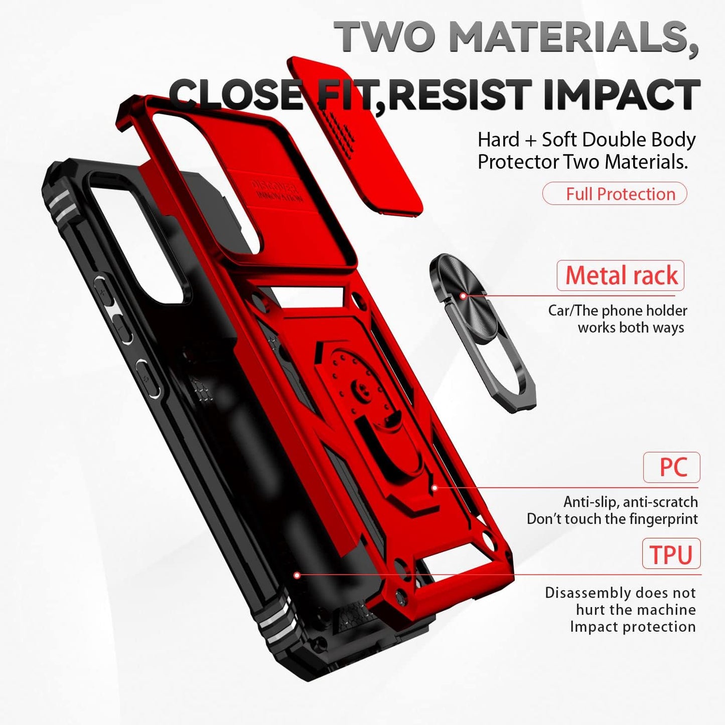 Funda con anillo y cubre cámara SLIDE rojo